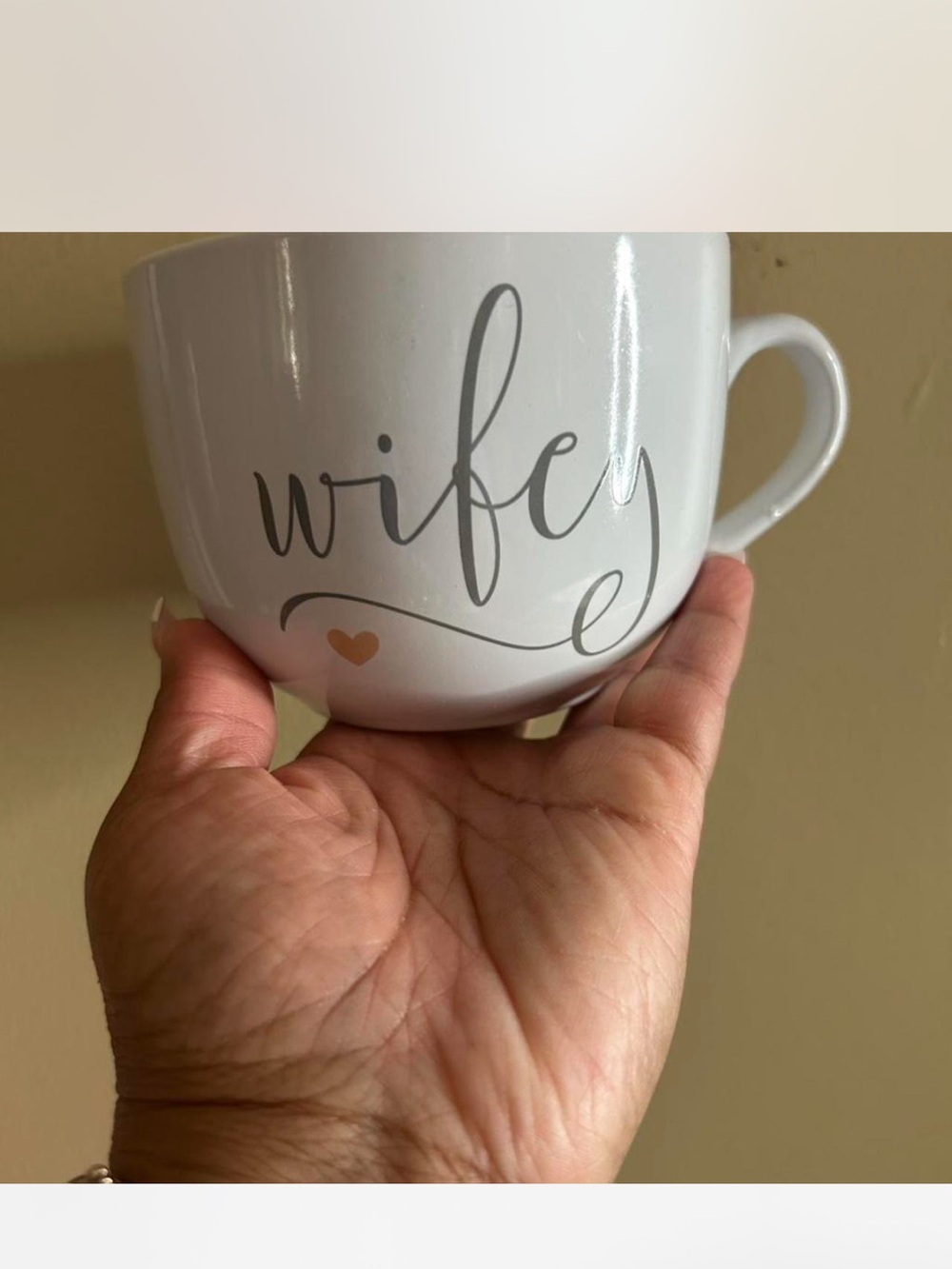 "Wife" Ceramic Coffee Mug in White with Gray Script